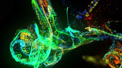 Injection of fluorescent multicolor ink in water in 4k. 3d render of glow Stock Footage 136415541