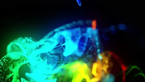 Injection of fluorescent multicolor ink in water in 4k. 3d render of glow Stock Footage 136415990
