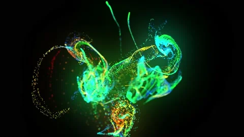Injection of fluorescent multicolor ink in water in 4k. 3d render of glow Stock Footage 140189381