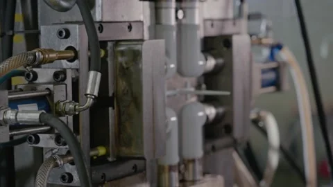 Injection molding machine for plastic products during operation. Technology for Video stock 228065507