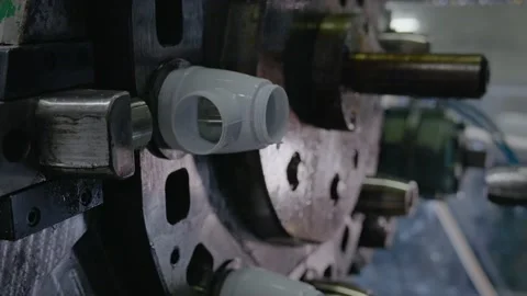 Injection molding machine for plastic products during operation. Technology for Video stock 228065640