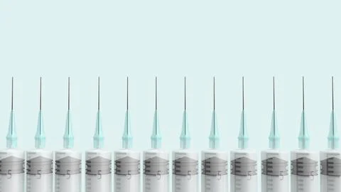 Injection needle on blue pastel background 3d rendering for medical content. Stock Photos