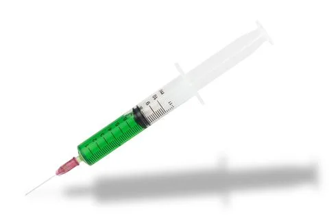 Injection needle hand arm isolated on white background Foto stock