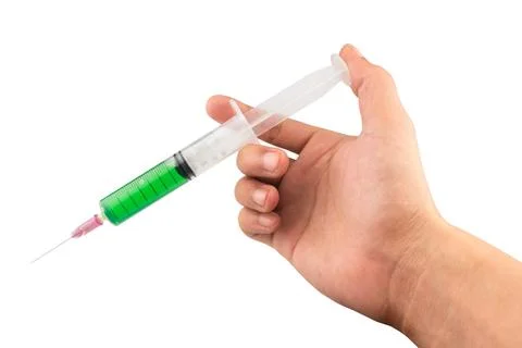 Injection needle hand arm isolated on white background Stock Photos