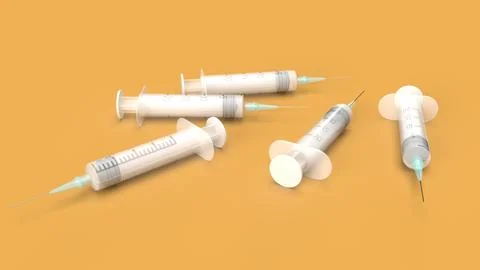Injection needle on orange background 3d rendering for medical content. Stock Photos
