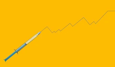 The injection needle of a syringe forms an ascending line diagram Stock Illustration