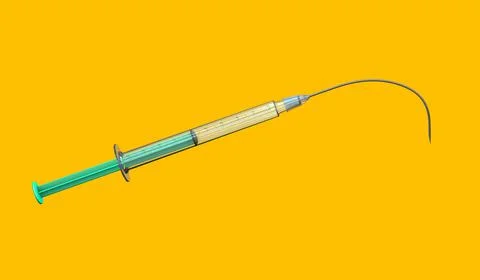 The injection needle of a syringe loses its strength and bends downwards Stock Illustration