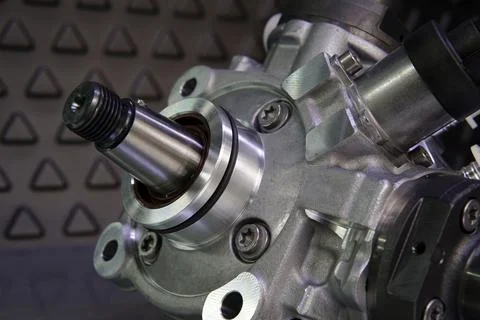 Injection pump close-up. Selected focus. Stock Photos