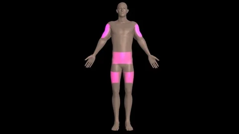 Injection sites on body. Front view   3d rendering Stock Footage 107829130