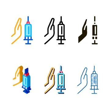 Injection of syringe in hand icon minimal vector outline Stock Illustration