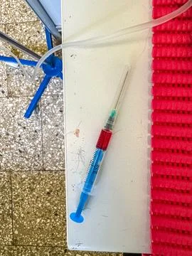 Injection with a syringe, 스톡 사진