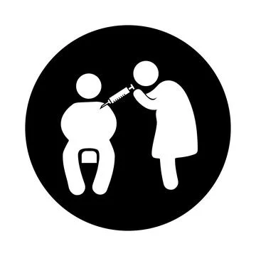 Injection, vaccinating icon. Black vector graphics. Illustrazione stock