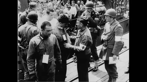 Injured allied soldiers being transferred to hospital Stock Footage