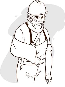 Injured builder with broken arm vector image. Stock Illustration