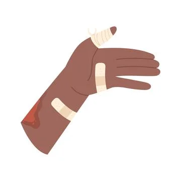 Injured hand with plasters Illustrazione stock