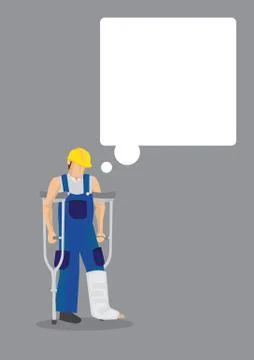 Injured worker with a empty giant thinking bubble. Stock Illustration