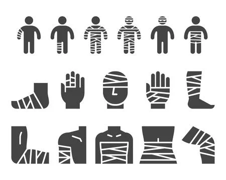 Injury with bandage solid icon set イラスト素材