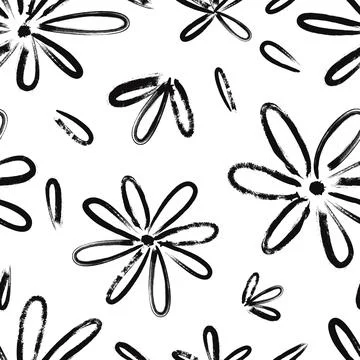 Ink abstract flowers vector seamless pattern. Grunge brush petals fabric print Stock Illustration