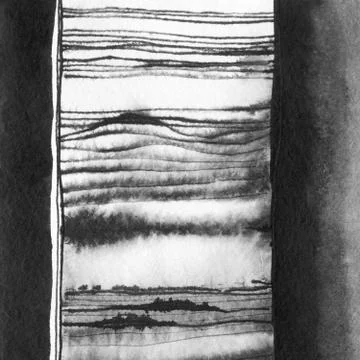 Ink abstract horizontal lines spots. Hand drawn minimalist illustration backg Stock Illustration