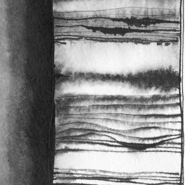 Ink abstract horizontal lines spots. Hand drawn minimalist illustration backg Stock Illustration