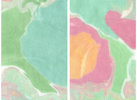 Ink abstract marble background of pink, green and orange textures. Hand painted Stock Illustration