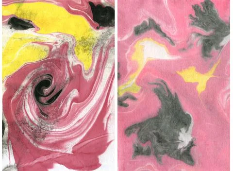 Ink abstract marble background of red, yellow and black textures. Hand painted Stock Illustration