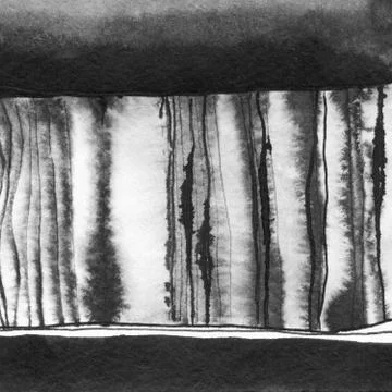 Ink abstract vertical lines, spots. Hand drawn minimalist illustration backgr Stock Illustration