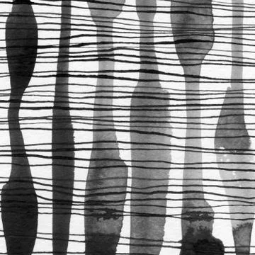 Ink abstract vertical lines, spots. Hand drawn minimalist illustration backgr Stock Illustration