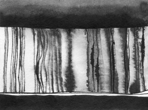 Ink abstract vertical lines, spots. Hand drawn minimalist illustration backgr Stock Illustration