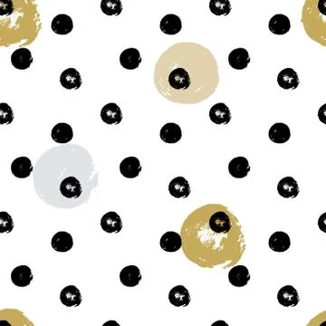 Ink and brush hand drawn seamless doodle design with polka dot and circles. 库存插图