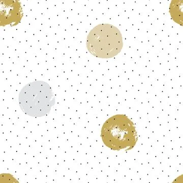 Ink and brush hand drawn seamless doodle design with polka dot and circles. 库存插图