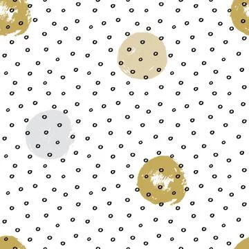 Ink and brush hand drawn seamless doodle design with polka dot and circles. 库存插图
