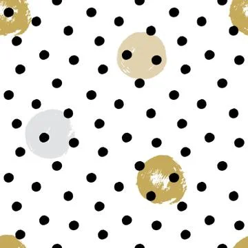 Ink and brush hand drawn seamless doodle design with polka dot and circles. 库存插图