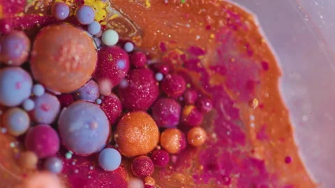 Ink blend flow mix oil glitter water bubbles wet Stock Footage 330923827