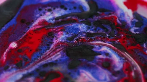 Ink blend oil paint red black blue dark drops Stock Footage 275872553