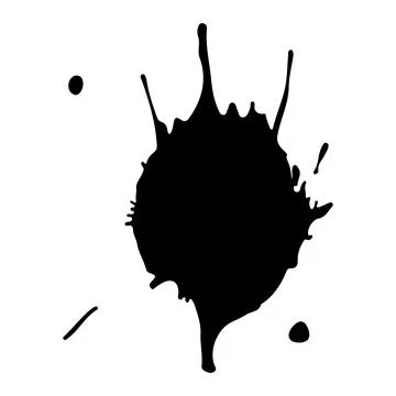 Ink blot. Abstract stain with drops and splashes. Black paint splatter. Vector Stock Illustration