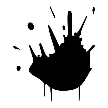 Ink blot. Abstract stain with drops and splashes. Black paint splatter. Vec.. Stock Illustration