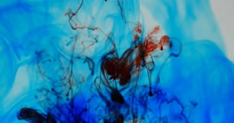 Ink blue flowing with red ink falling into water motion background isolated on w Stock Footage 219301507