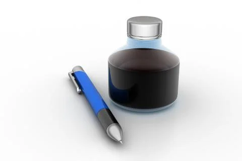 Ink bottle with pen Free Stock Illustration