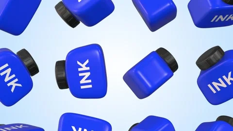 Ink Bottles Falling on a Light Background. Blue Color Ink Bottles Animation. 4K Stock Footage 294550150