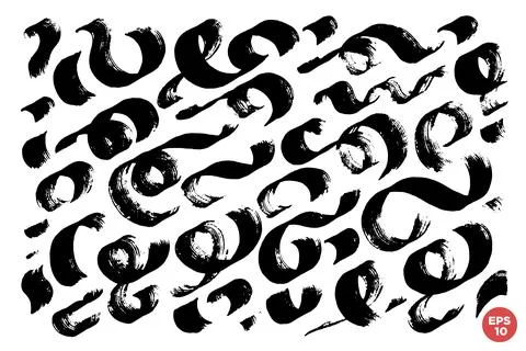 Ink brush drawn scribble vector set. Bold wavy shapes. Hand drawn calligraphy Stock Illustration