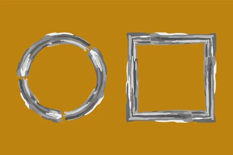 Ink brush frame set. Circle, square ornate shapes. Hand paint artistic Stock Illustration