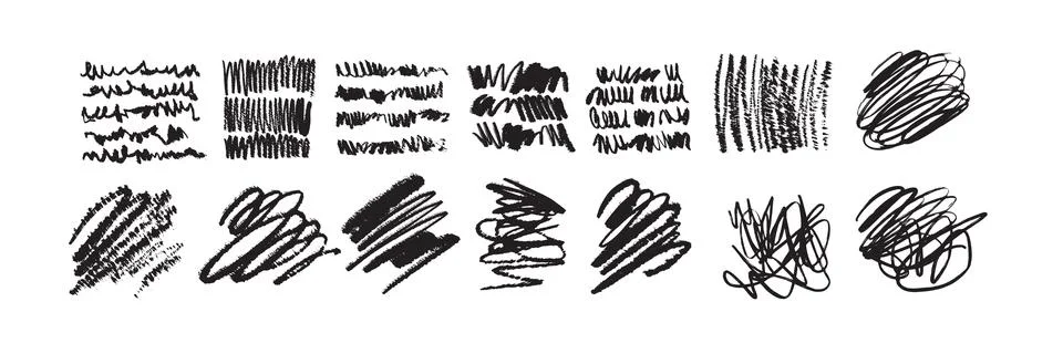 Ink brush stroke scribble, handwriting vector doodle squiggle set 库存插图