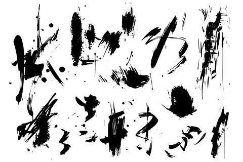 Ink Brush Stroke Splash Vector Set: Grunge Elements for Artistic Designs. Stock Illustration