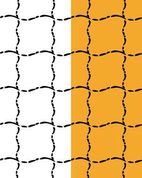 Ink brush stroke square grid seamless pattern. Black hand painted curved line Stock Illustration