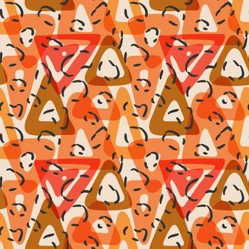 Ink brush stroke triangles seamless pattern. Hand drawn geometric shapes, aninal Stock-Illustration