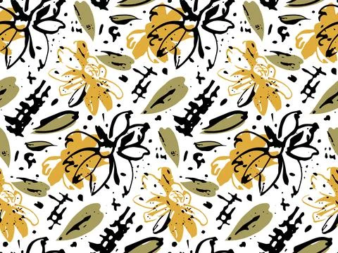 Ink Brush Stroke Vector Seamless Pattern. Hand painted orient grunge style Stock Illustration