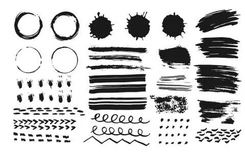 Ink brush strokes splash drop dot lines vector set Stock Illustration