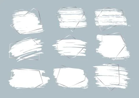 Ink brushes strokes silver frame banner vector set Stock Illustration