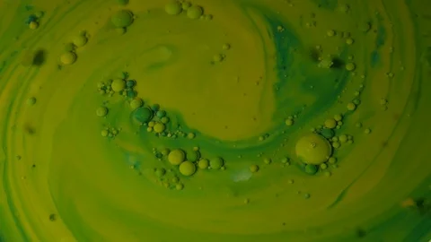 Ink Bubbles In Water. Green Bubbles.Bright Collors Bubbles Slow Motion Oil Beaut Stock Footage 86174133